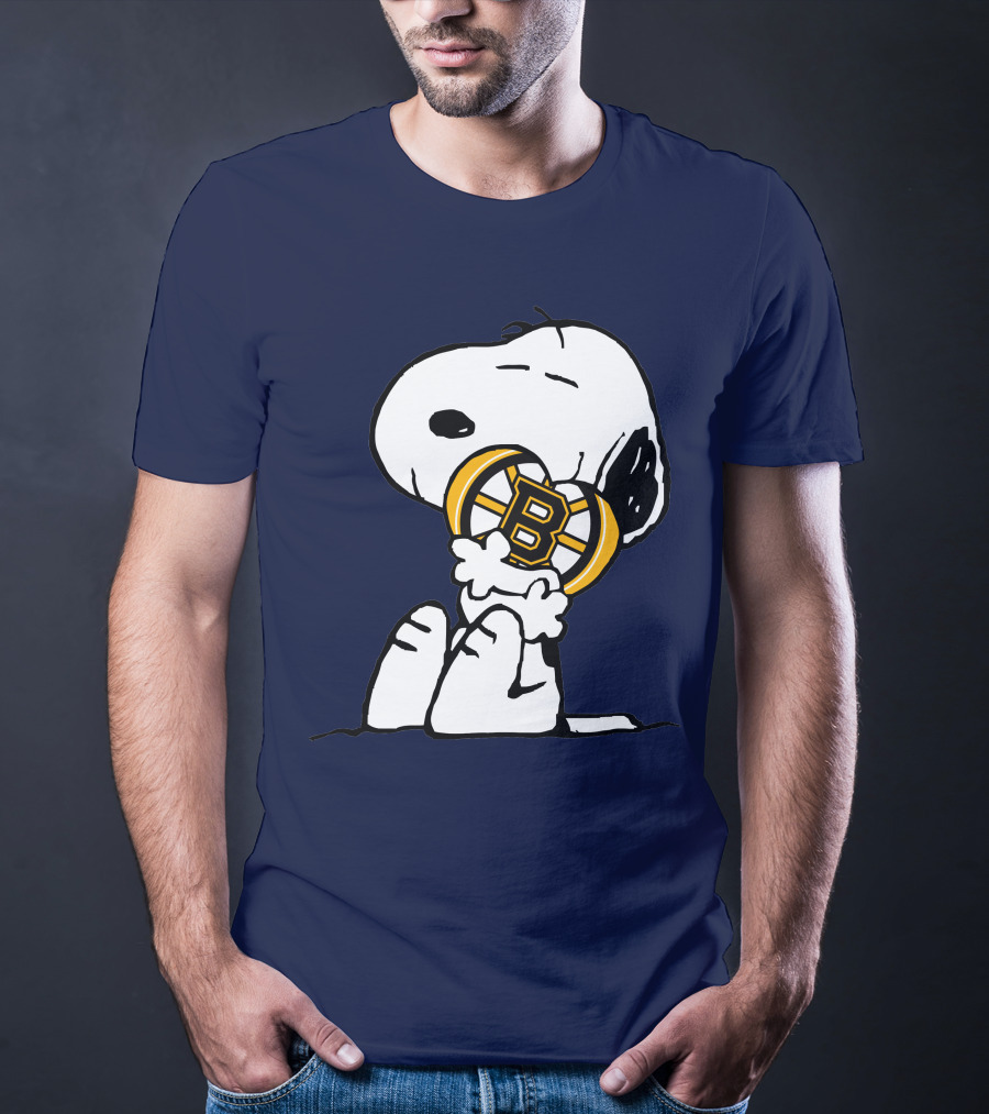 Snoopy With Boston Bruins Logo Embrace T-Shirt