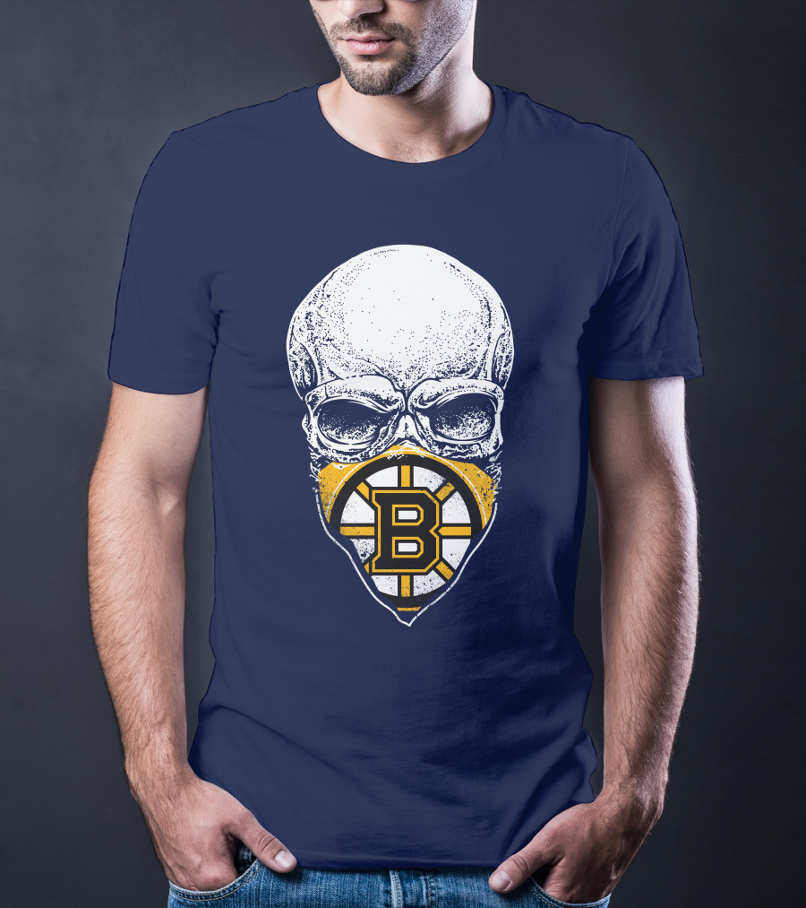Boston Bruins Hockey Skull Logo Mashup T-Shirt