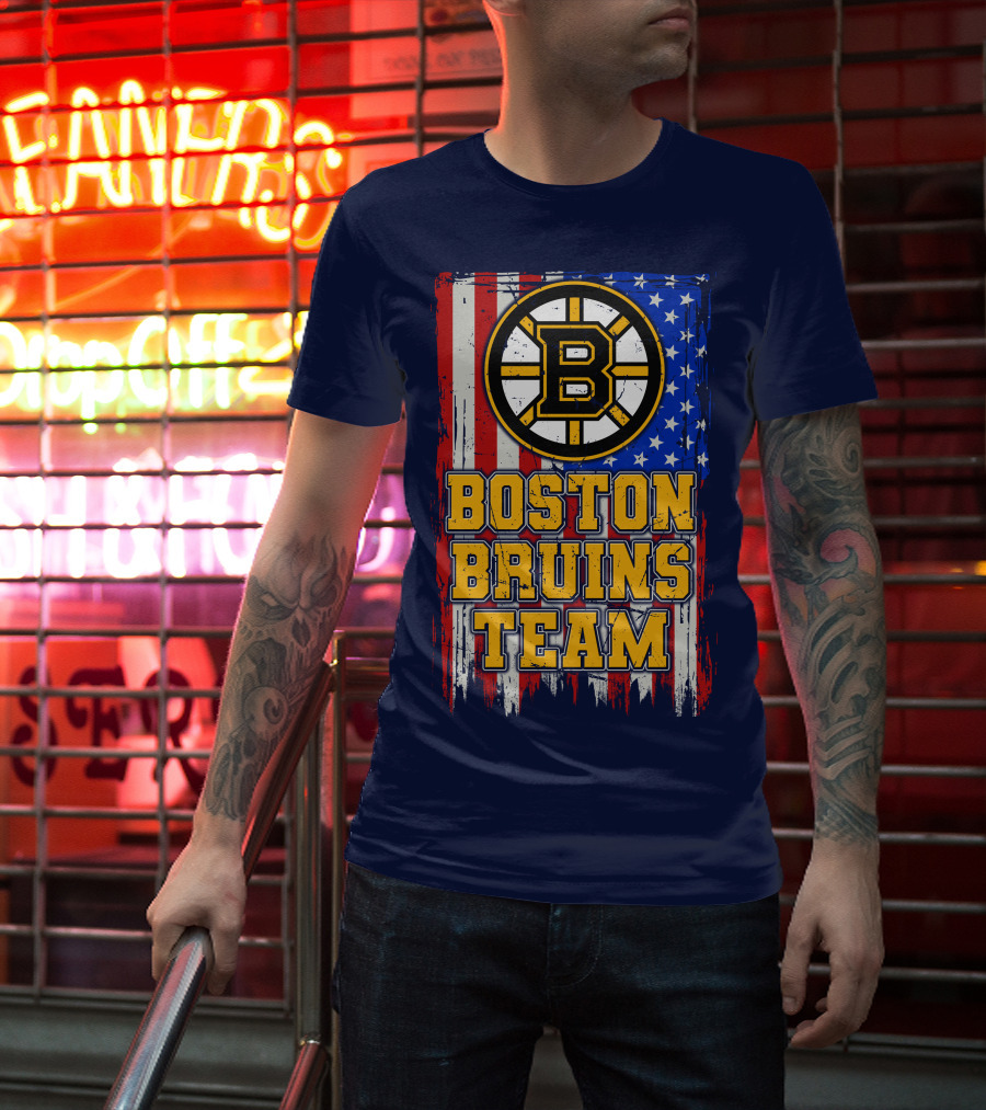 Boston Bruins Team American Flag T-Shirt
