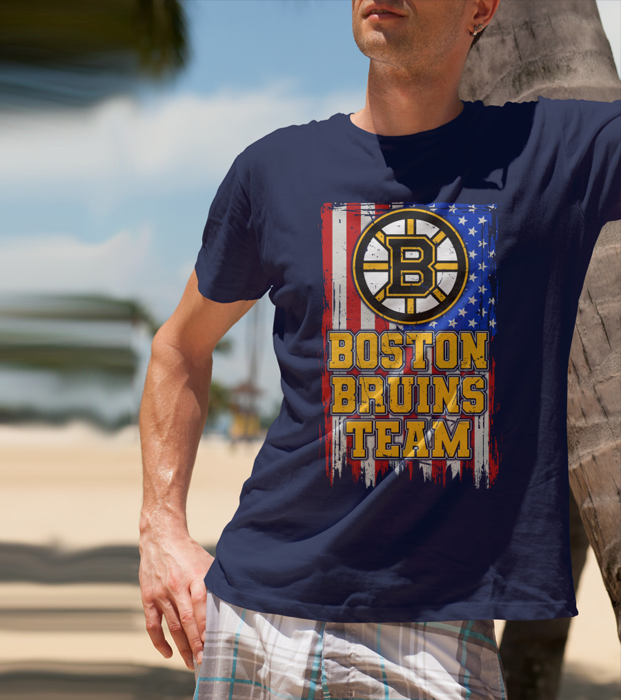 Boston Bruins Team American Flag T-Shirt