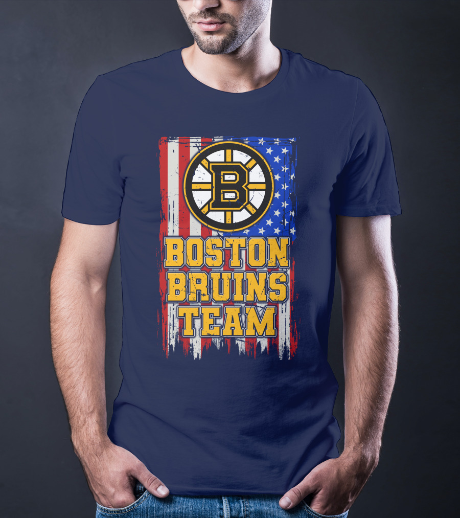 Boston Bruins Team American Flag T-Shirt