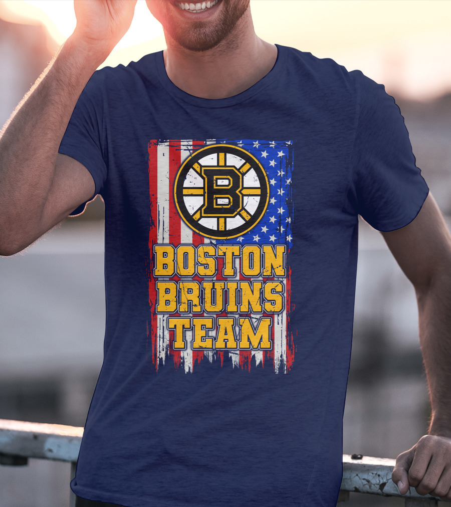 Boston Bruins Team American Flag T-Shirt