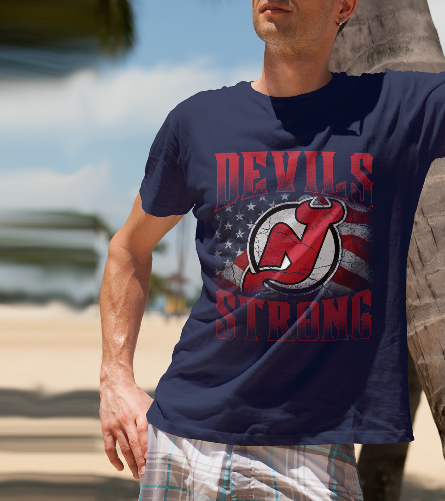 New Jersey Devils Strong Usa Flag T-Shirt