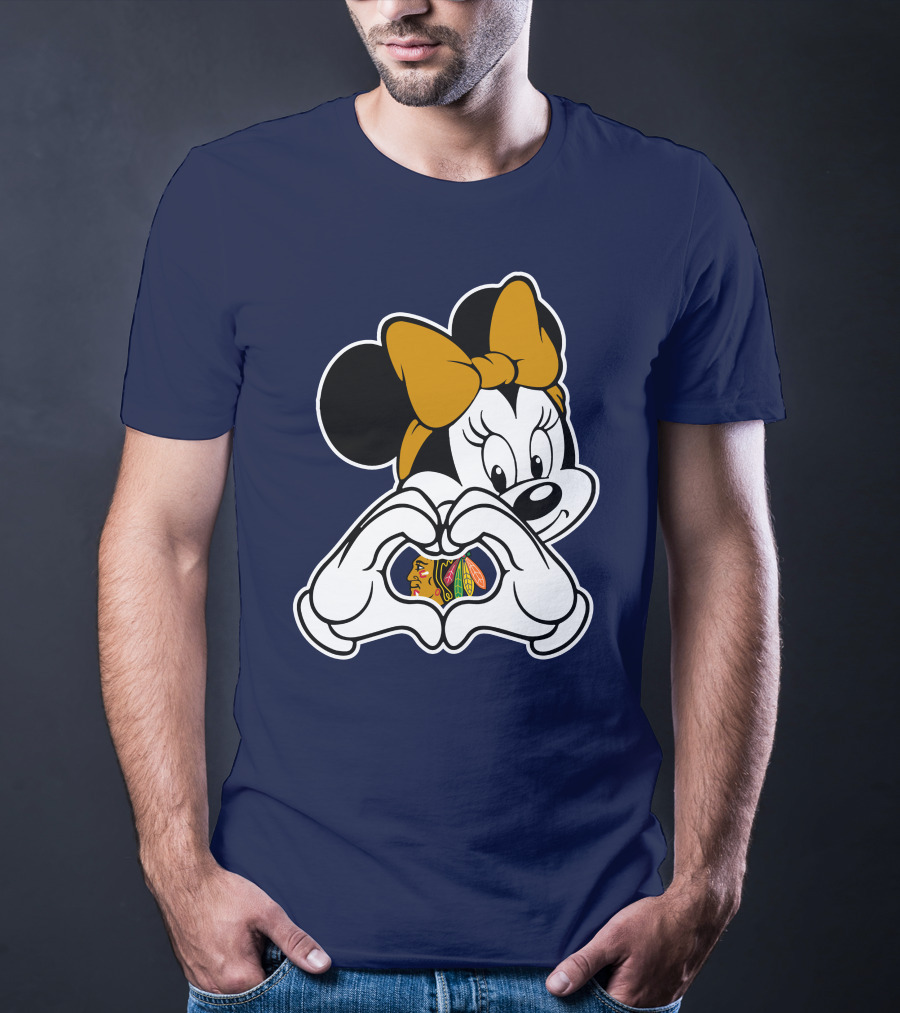 Minnie Mouse Heart Hands Chicago Blackhawks T-Shirt