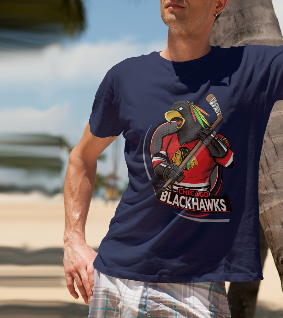 Chicago Blackhawks Hockey Logo Bird Mascot T-Shirt