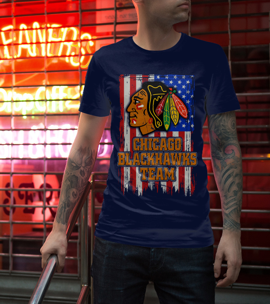 Chicago Blackhawks Team American Flag T-Shirt