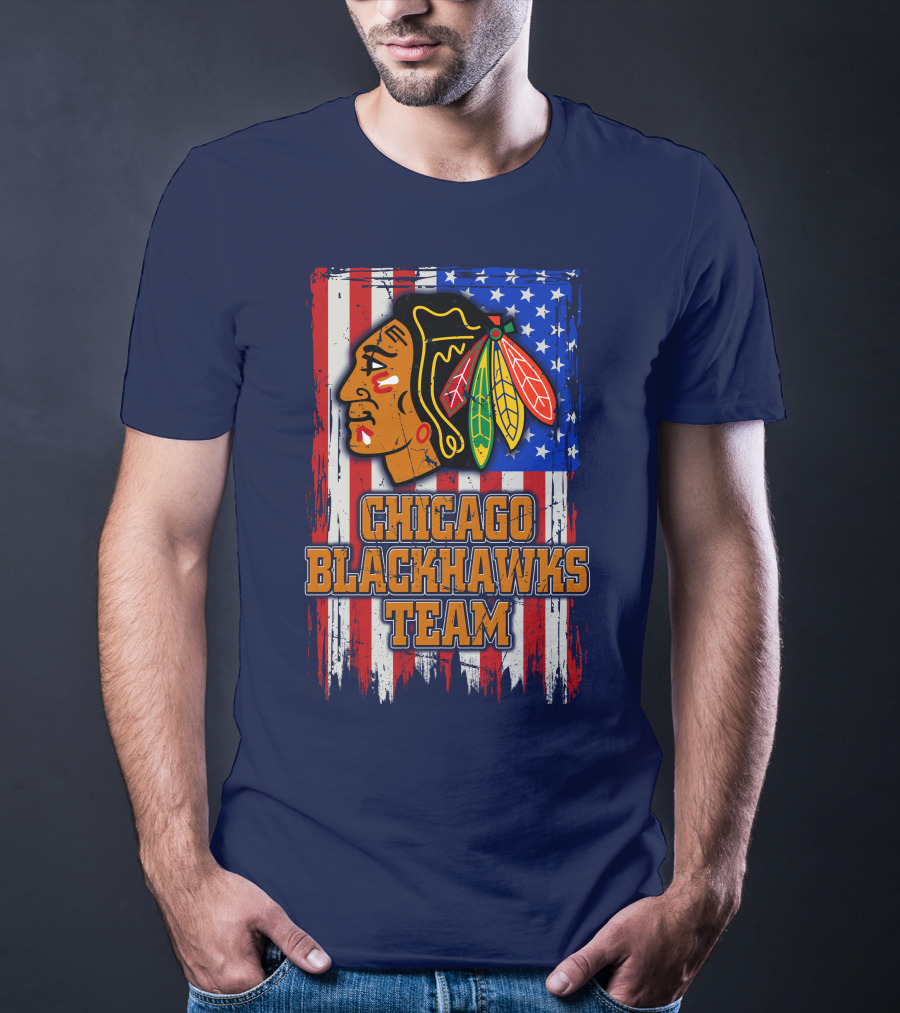 Chicago Blackhawks Team American Flag T-Shirt