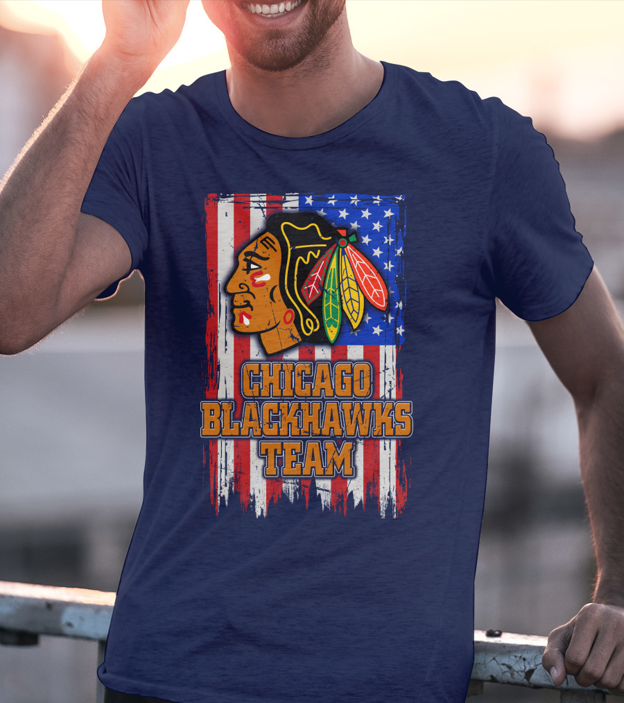 Chicago Blackhawks Team American Flag T-Shirt