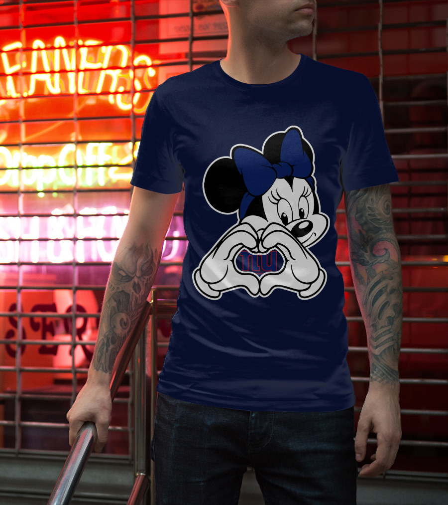 Minnie Mouse Heart Hands New York Giants Nfl Collaboration T-Shirt