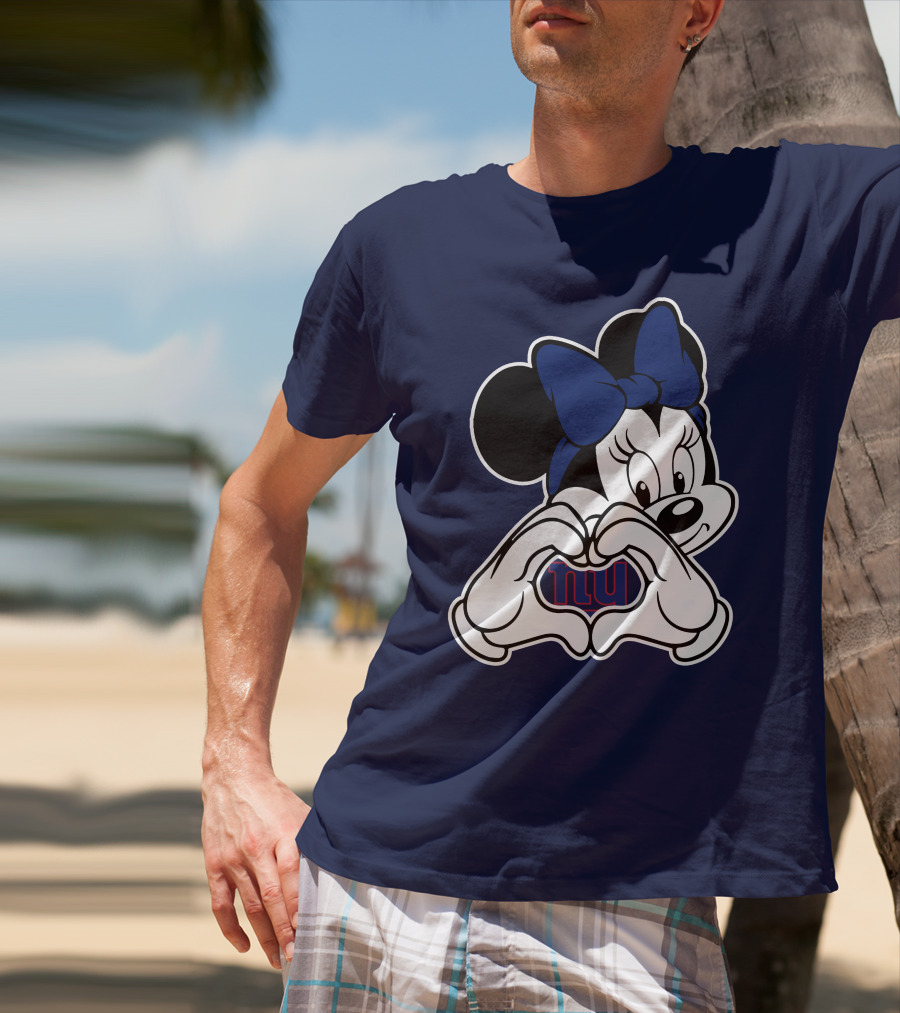 Minnie Mouse Heart Hands New York Giants Nfl Collaboration T-Shirt
