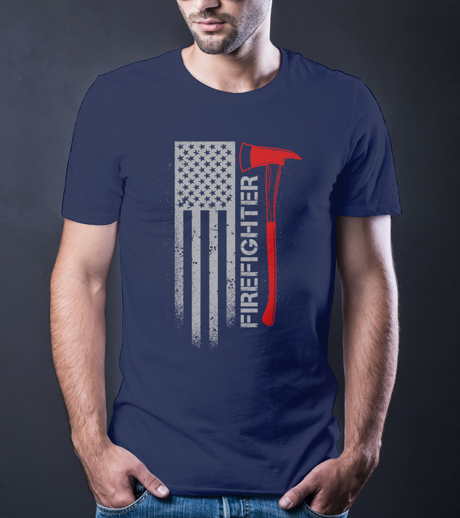 Firefighter American Flag Axe T-Shirt