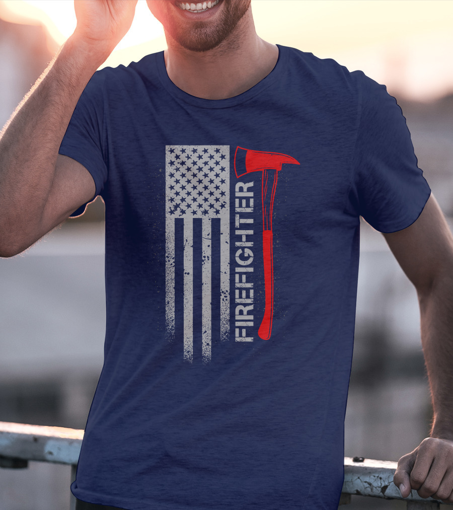 Firefighter American Flag Axe T-Shirt