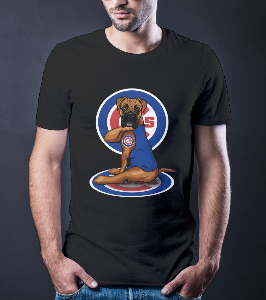 Chicago Cubs Boxer Dog With Logo Fan Gear T-Shirt