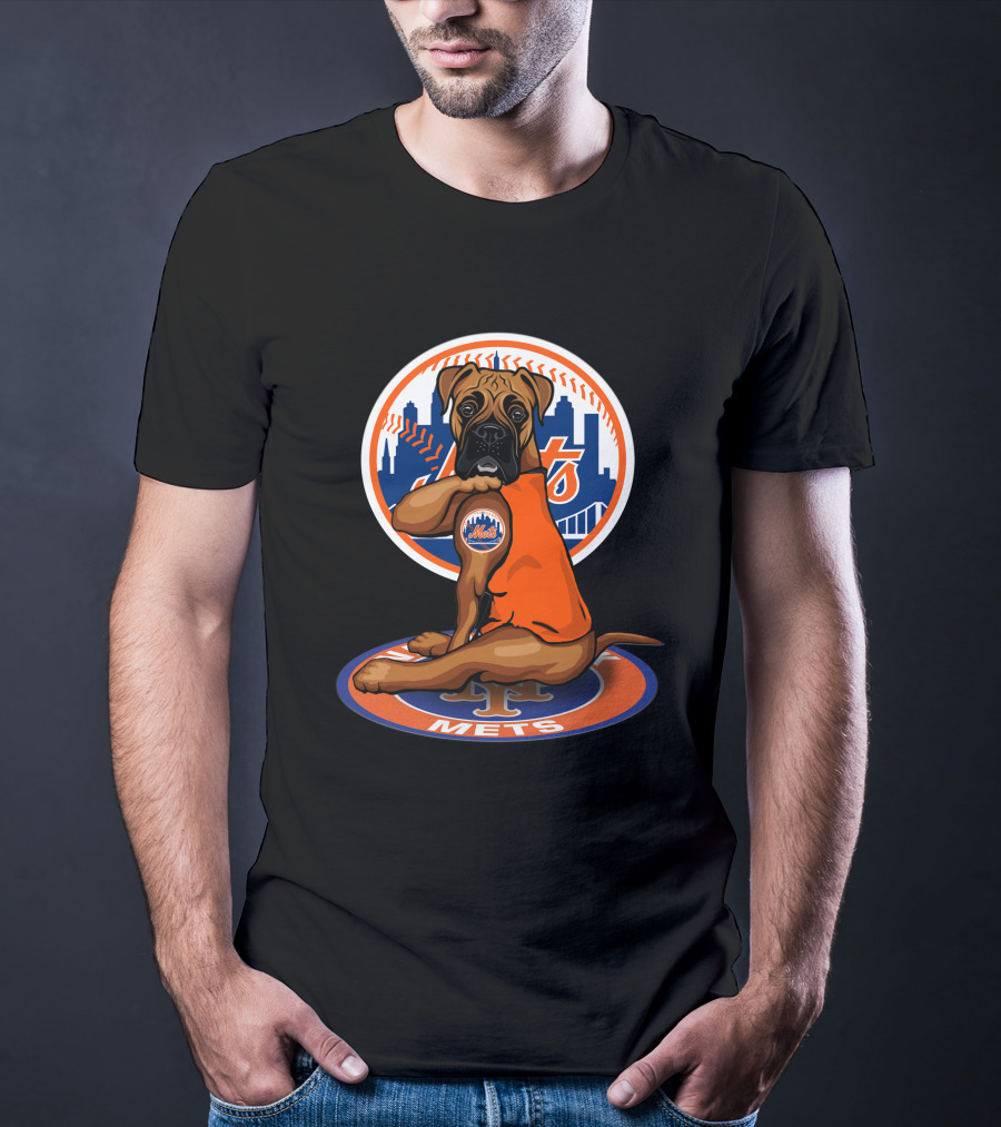 New York Mets Boxer Dog Skyline Baseball 18 T-Shirt