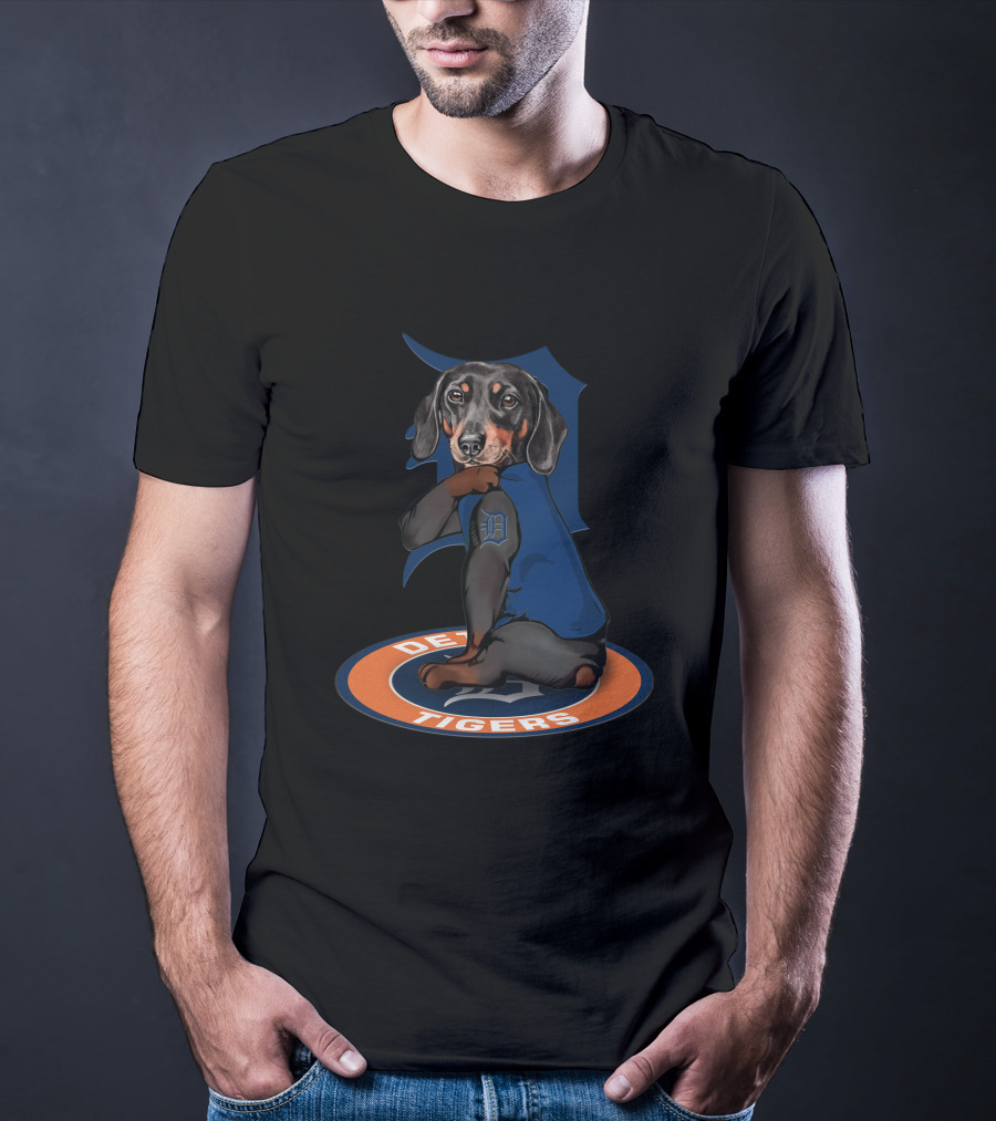 Detroit Tigers Dachshund In Team Logo Attire T-Shirt
