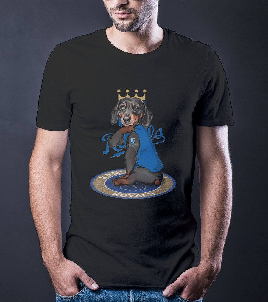 Kansas City Royals Dachshund With Crown And Jersey T-Shirt