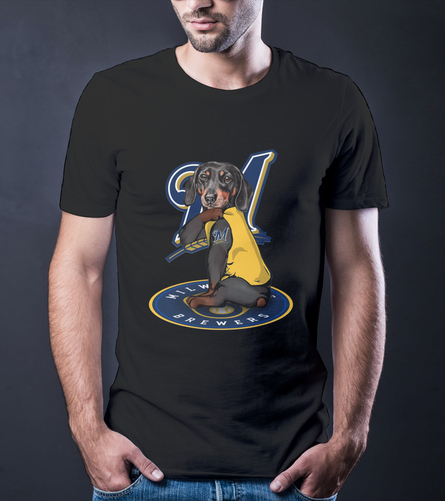 Milwaukee Brewers 94 Dachshund Baseball Player T-Shirt