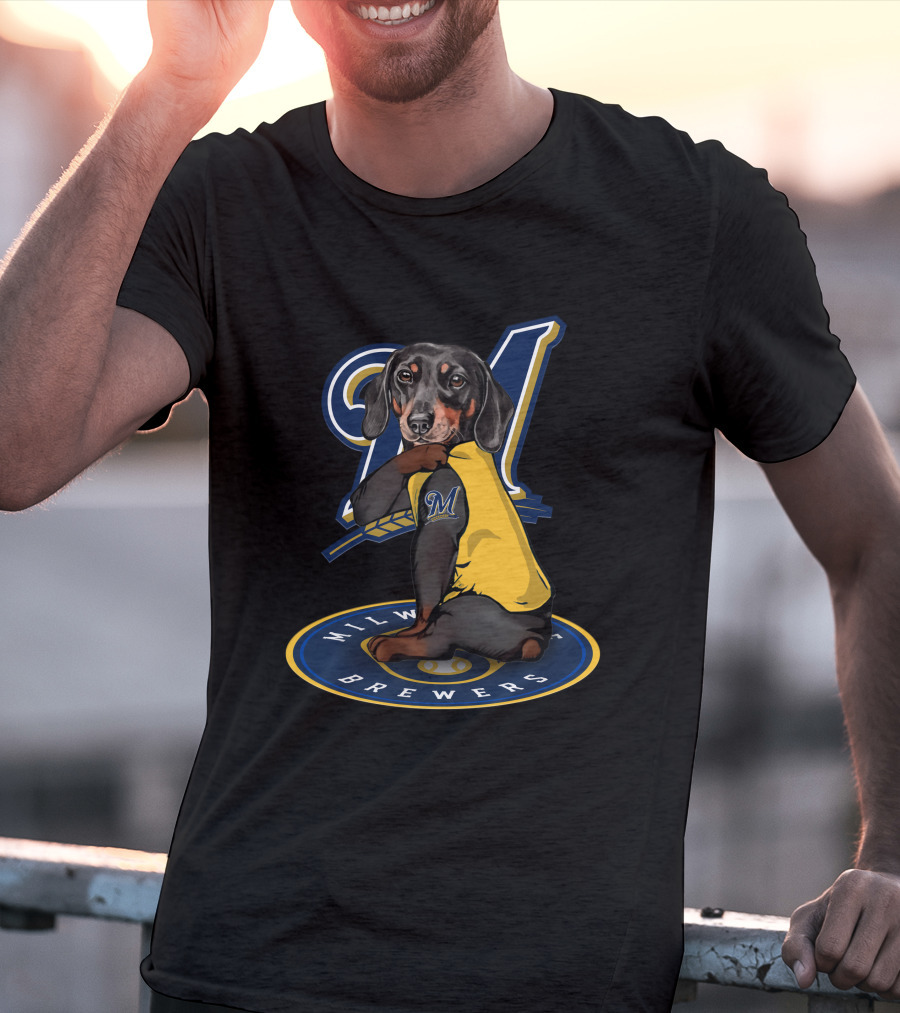 Milwaukee Brewers 94 Dachshund Baseball Player T-Shirt