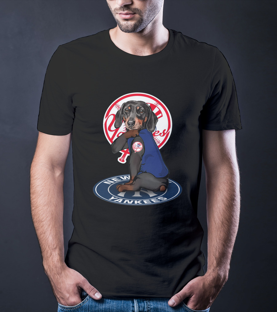 Yankees Dachshund In New York Yankees Logo With Baseball Elements T-Shirt
