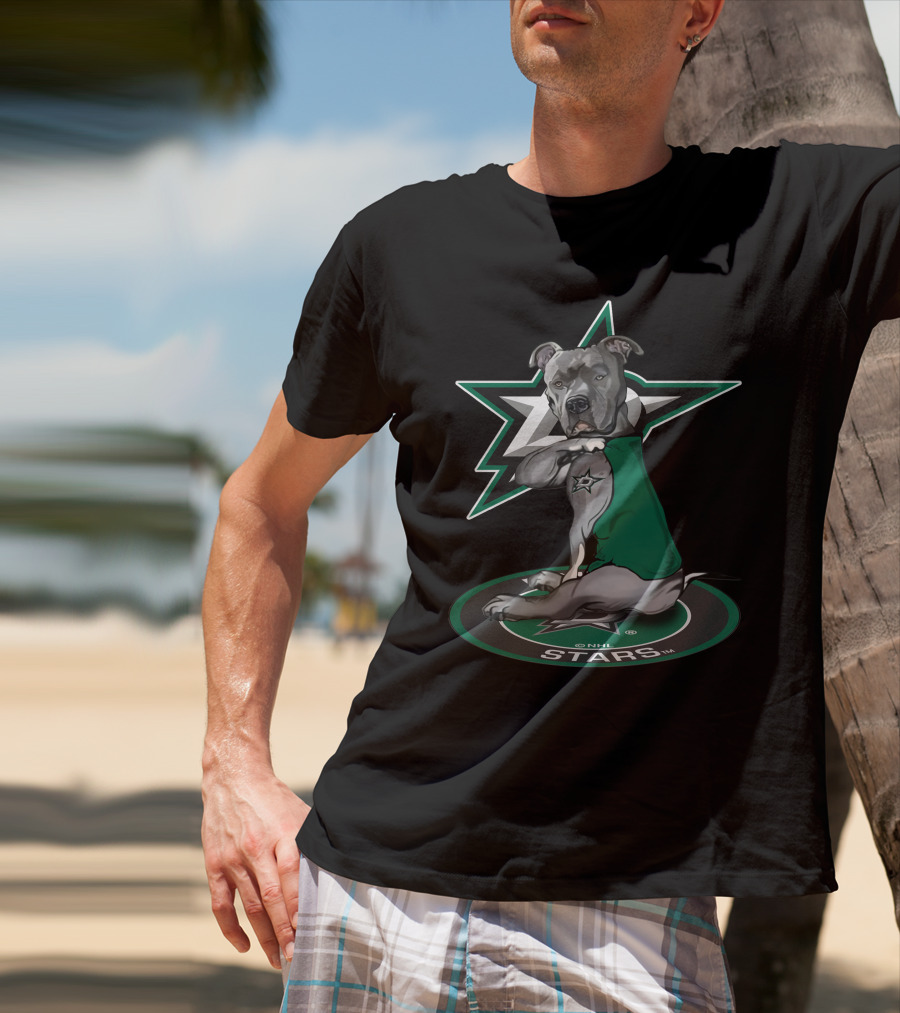 Nhl Dallas Stars Dog With Star Logo And Green Jersey T-Shirt