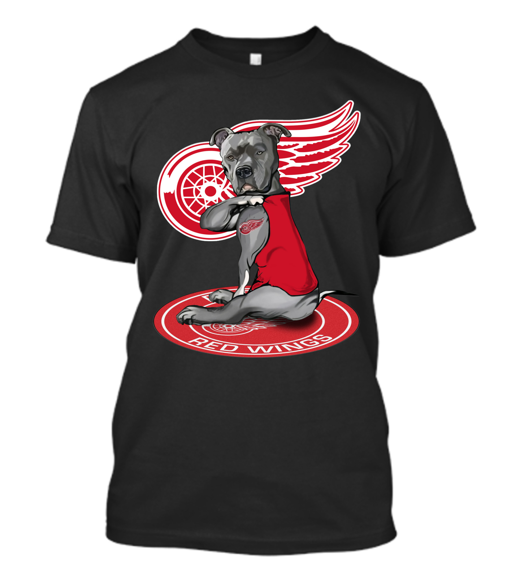 Detroit Red Wings Dog With Logo Wings And Red Vest T-Shirt