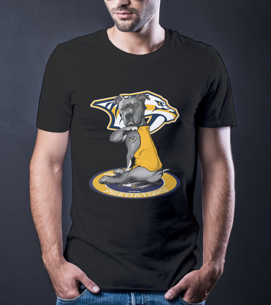 Nashville Predators Dog With Logo And NHL Branding T-Shirt
