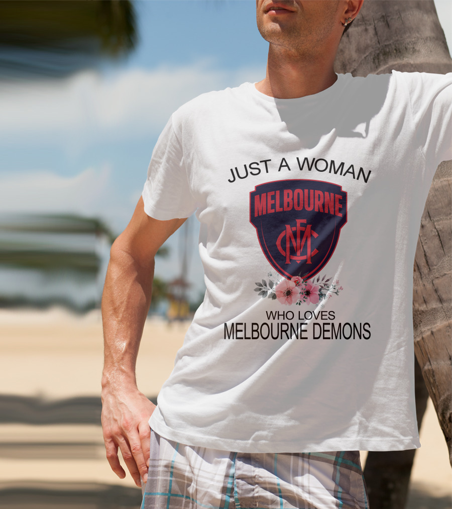 Just A Woman Who Loves Melbourne Demons Melbourne Cfc Logo Flower Decor T-Shirt