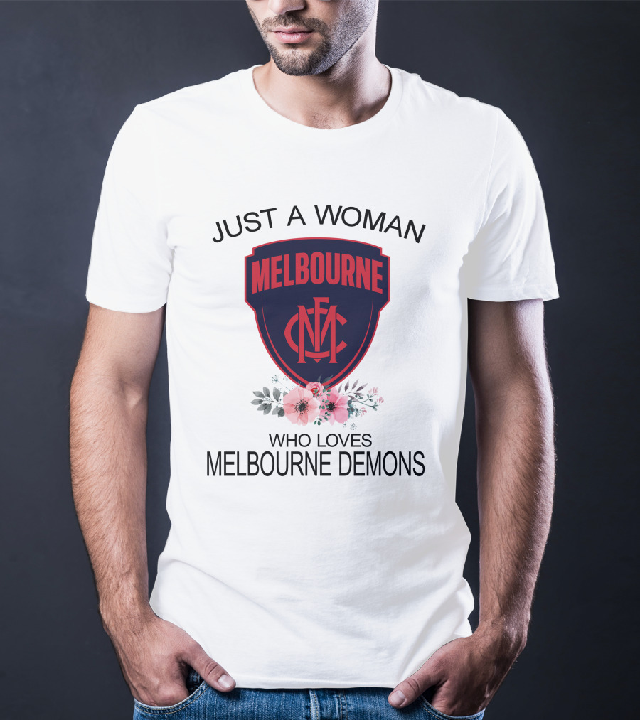 Just A Woman Who Loves Melbourne Demons Melbourne Cfc Logo Flower Decor T-Shirt