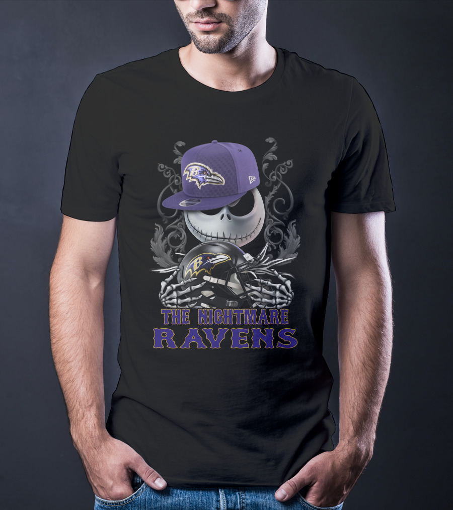 The Nightmare Ravens Baltimore Ravens Skull With Hat And Helmet T-Shirt