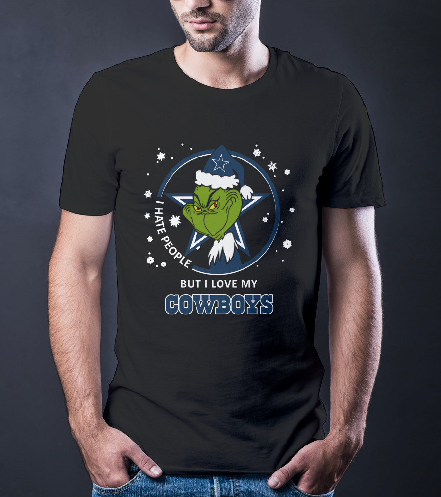 I Hate People But I Love My Dallas Cowboys Grinch Holiday Snowflakes T-Shirt