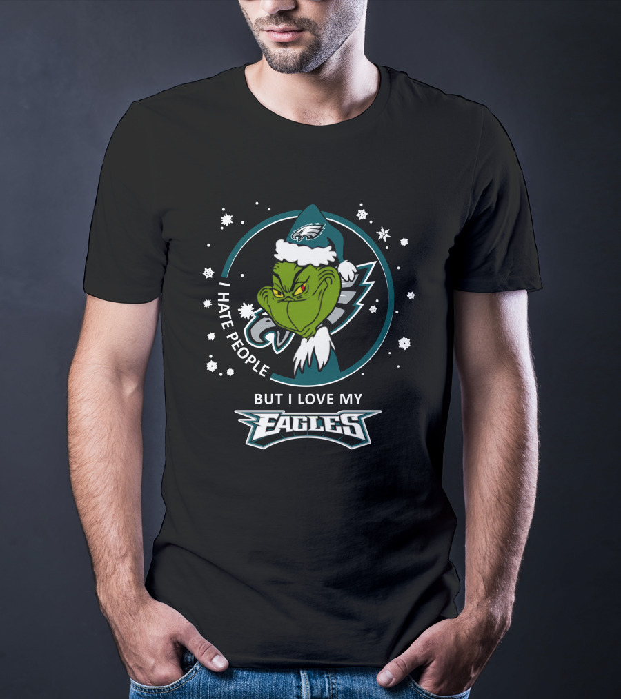 I Hate People But I Love My Philadelphia Eagles Grinch Holiday Snowflakes T-Shirt