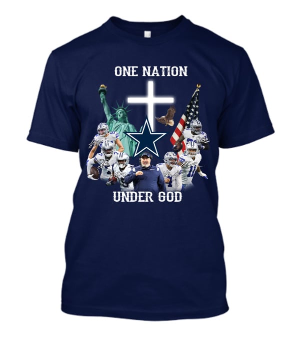 Dallas Cowboys One Nation Under God Statue Of Liberty Cross American Flag Eagle T-Shirt