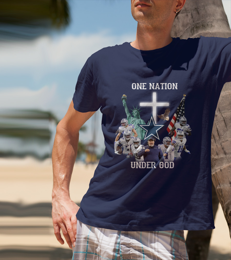 Dallas Cowboys One Nation Under God Statue Of Liberty Cross American Flag Eagle T-Shirt