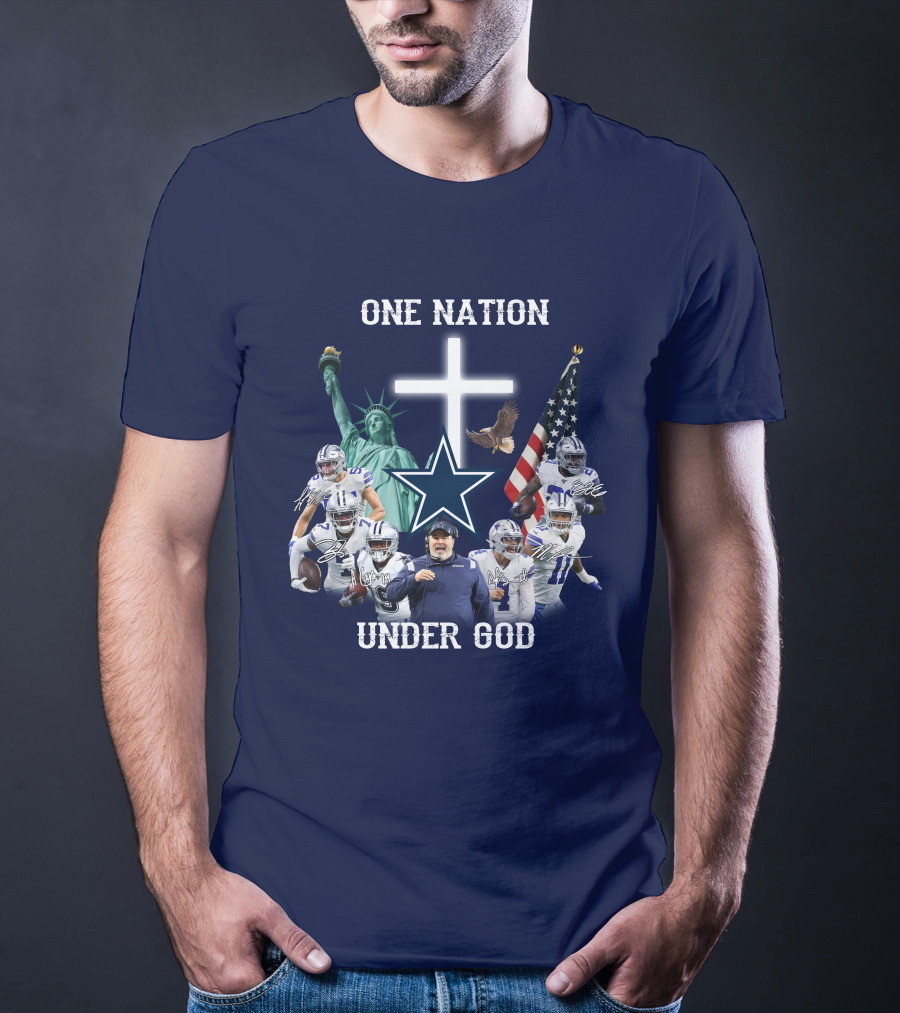 Dallas Cowboys One Nation Under God Statue Of Liberty Cross American Flag Eagle T-Shirt