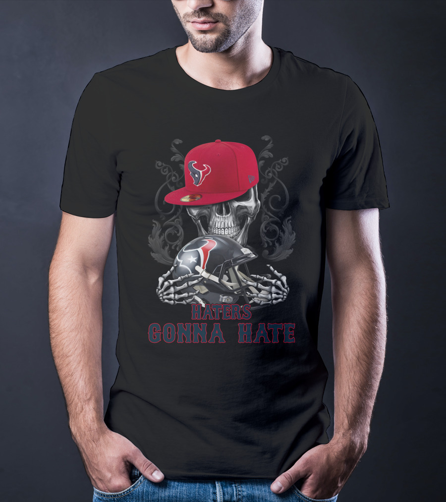 Haters Gonna Hate Ds001-13 Houston Texans Skull Helmet And Cap T-Shirt