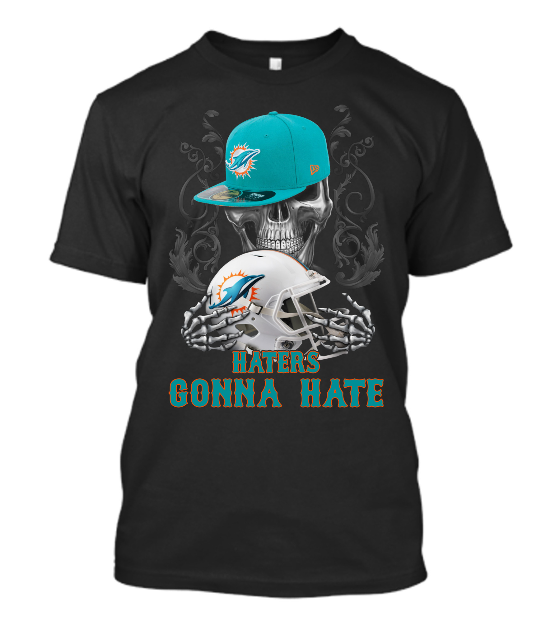 Miami Dolphins Haters Gonna Hate Skull Helmet Cap T-Shirt