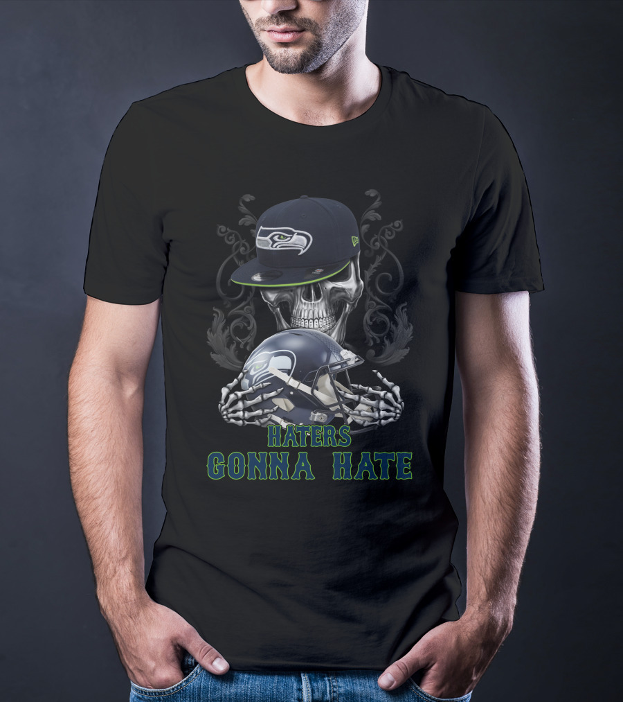 Haters Gonna Hate Seattle Seahawks Skeleton Helmet And Cap T-Shirt
