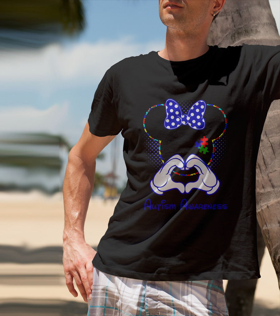 Autism Awareness Minnie Mouse Puzzle Heart Hands T-Shirt