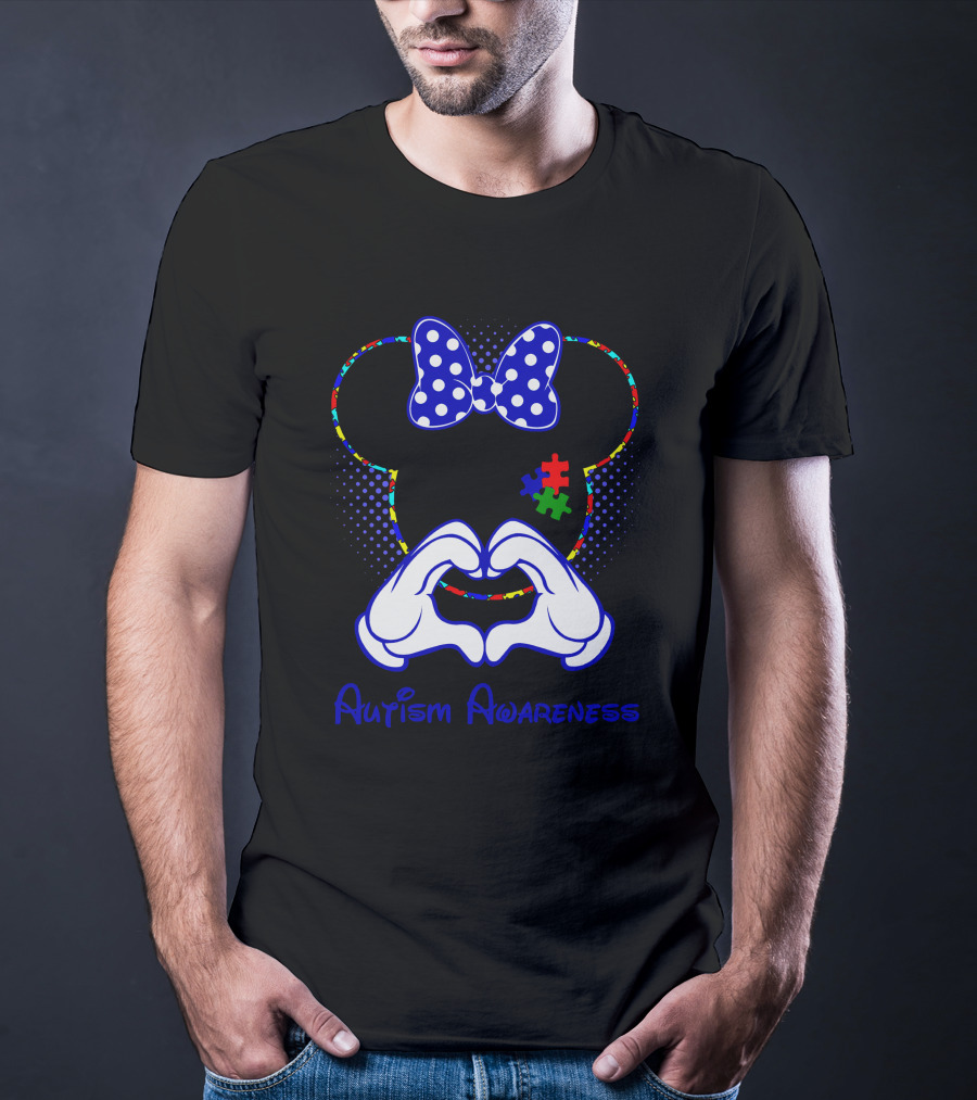 Autism Awareness Minnie Mouse Puzzle Heart Hands T-Shirt