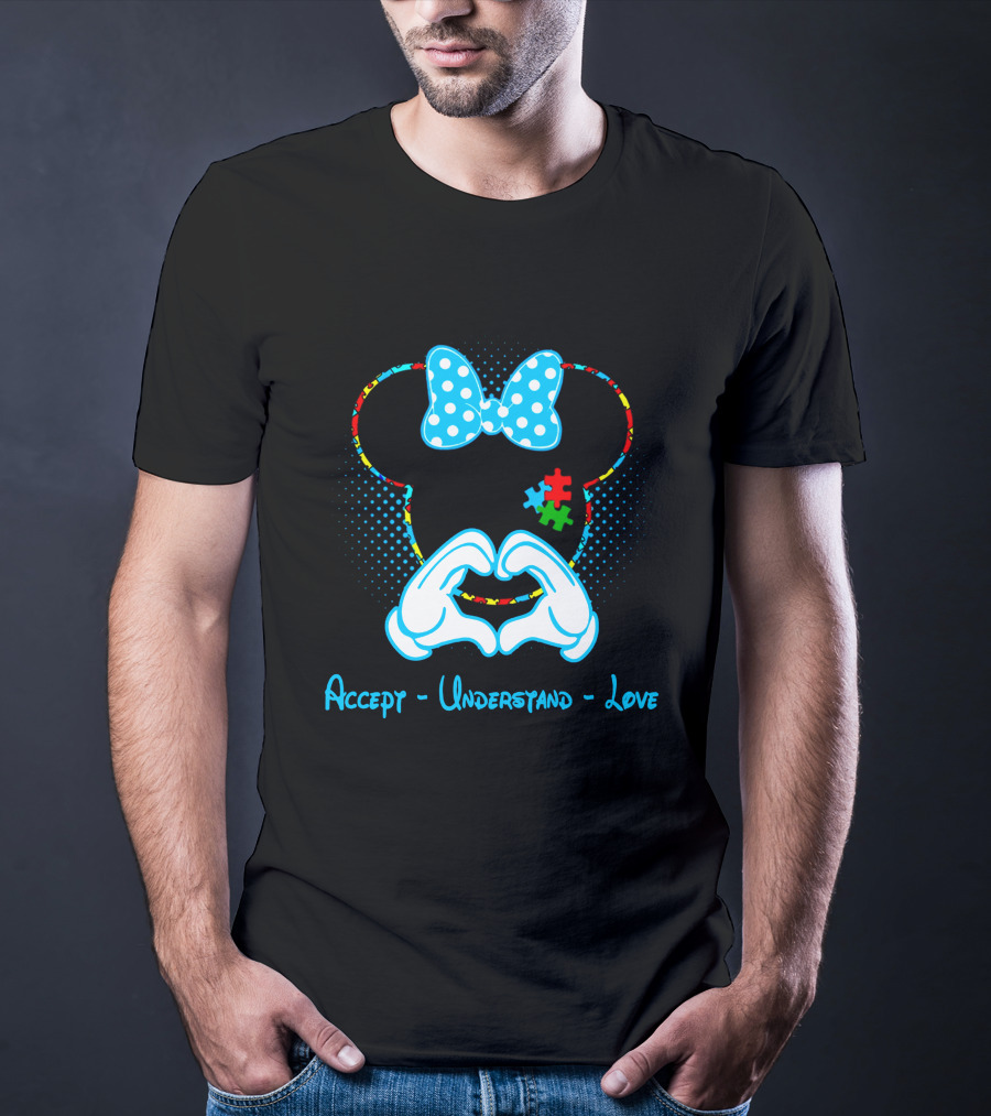 Minnie Mouse Puzzle Bow Accept Understand Love Autism Awareness T-Shirt