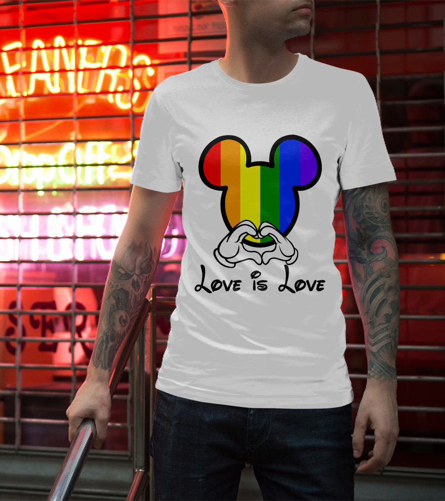 Mickey Rainbow Love Is Love Hands Heart T-Shirt