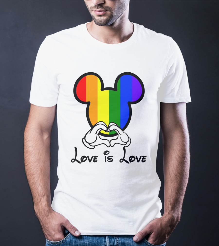 Mickey Rainbow Love Is Love Hands Heart T-Shirt