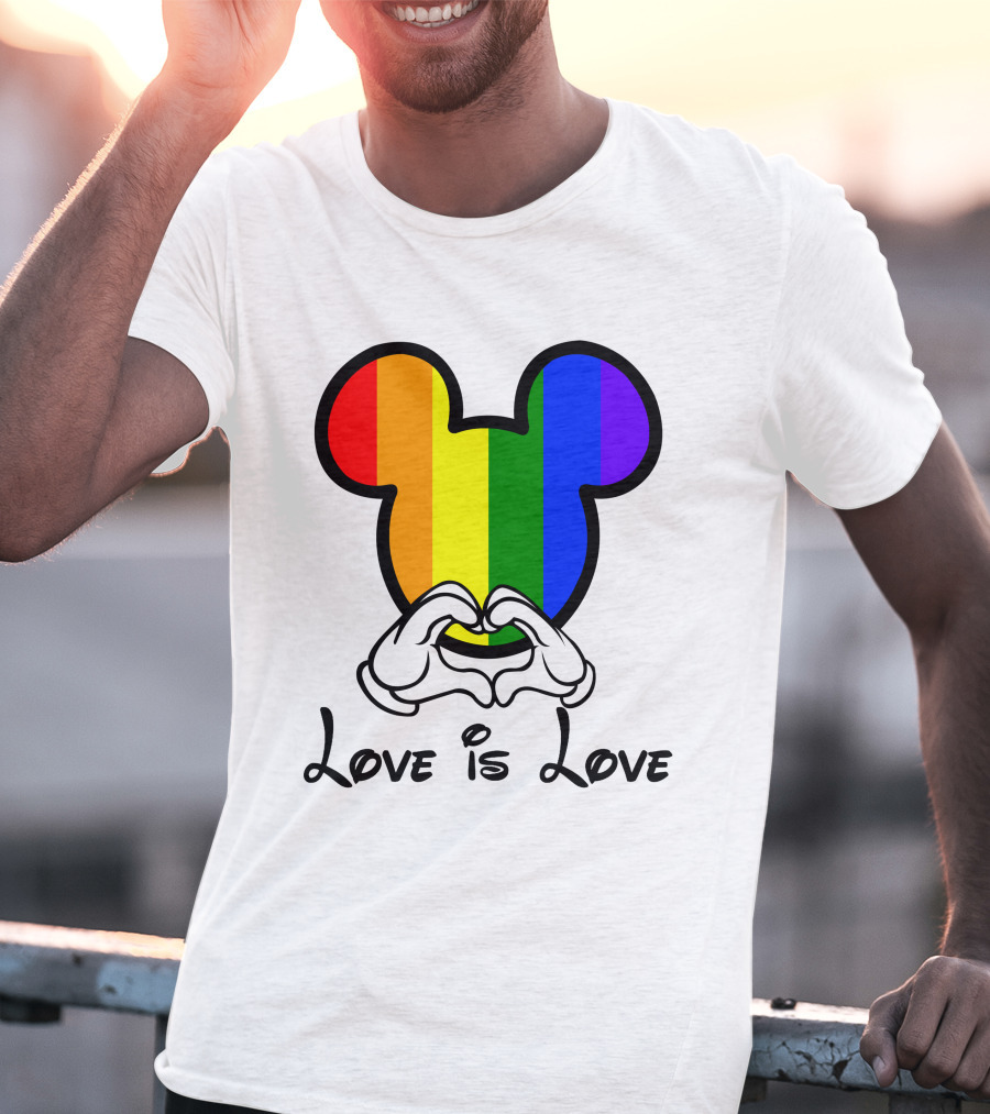 Mickey Rainbow Love Is Love Hands Heart T-Shirt