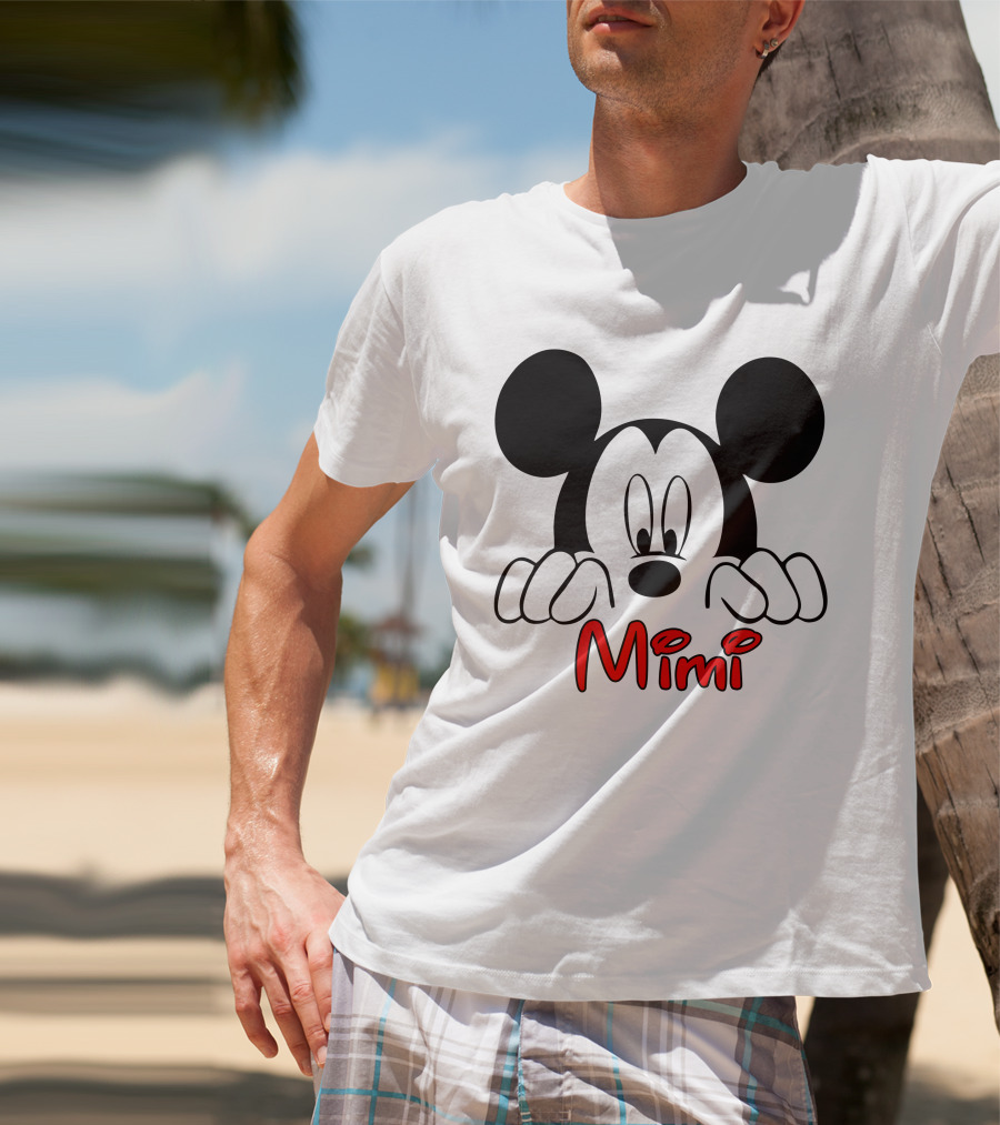 Mickey Mimi Peeking Face Iconic Black Red T-Shirt
