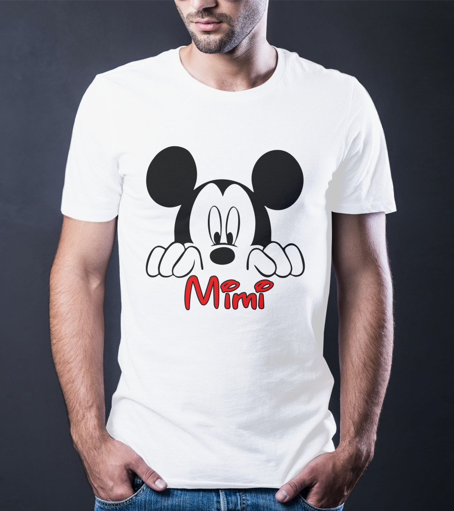 Mickey Mimi Peeking Face Iconic Black Red T-Shirt