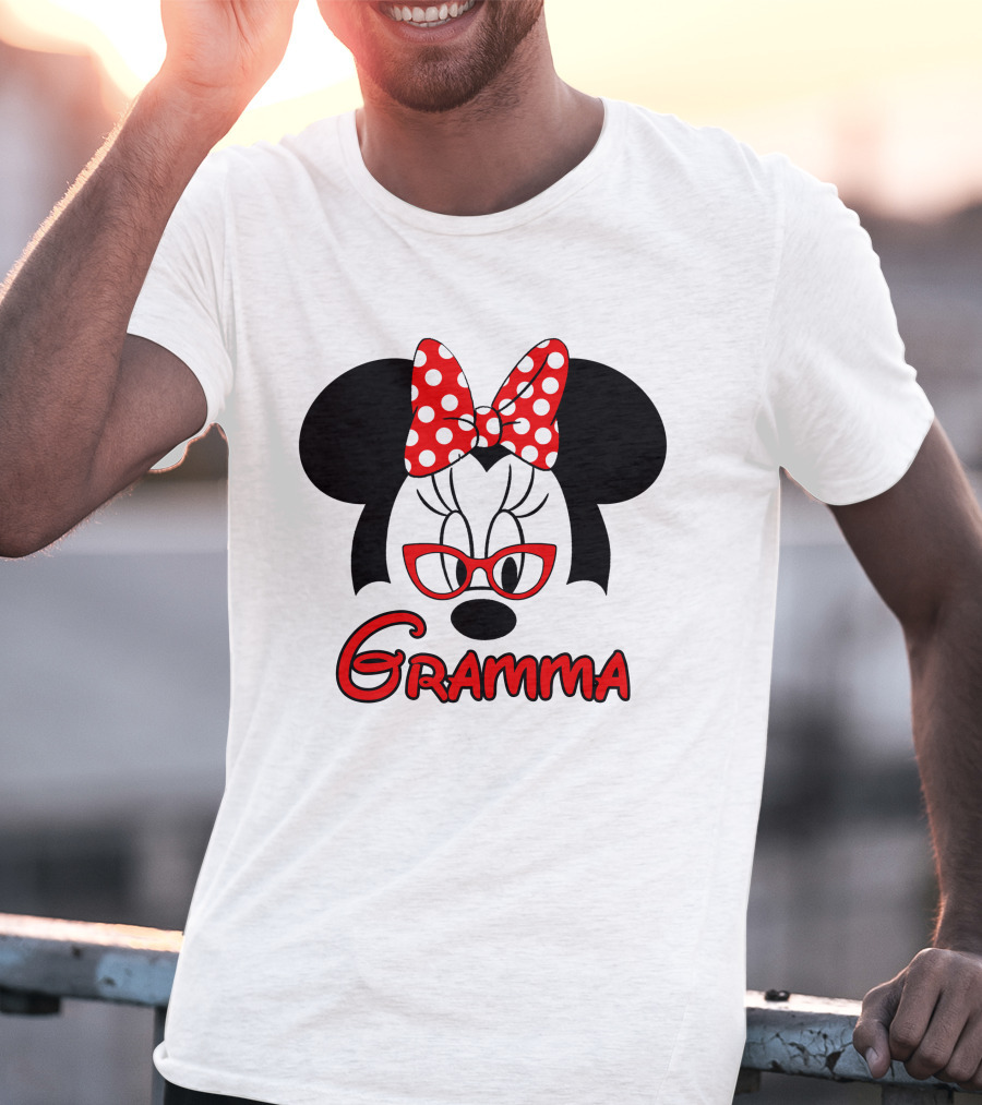 Minnie Mouse Gramma Red Glasses And Polka Dot Bow T-Shirt