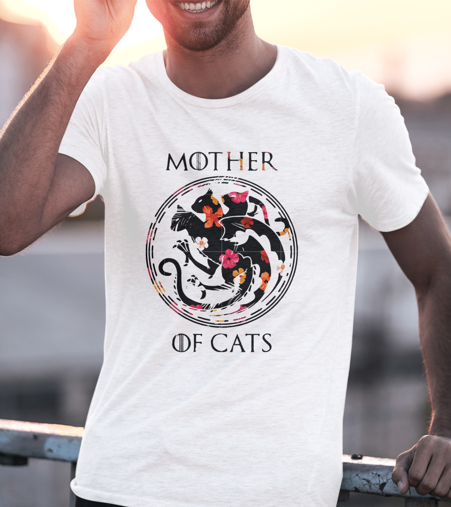 Mother Of Cats Floral Yin Yang Circle T-Shirt