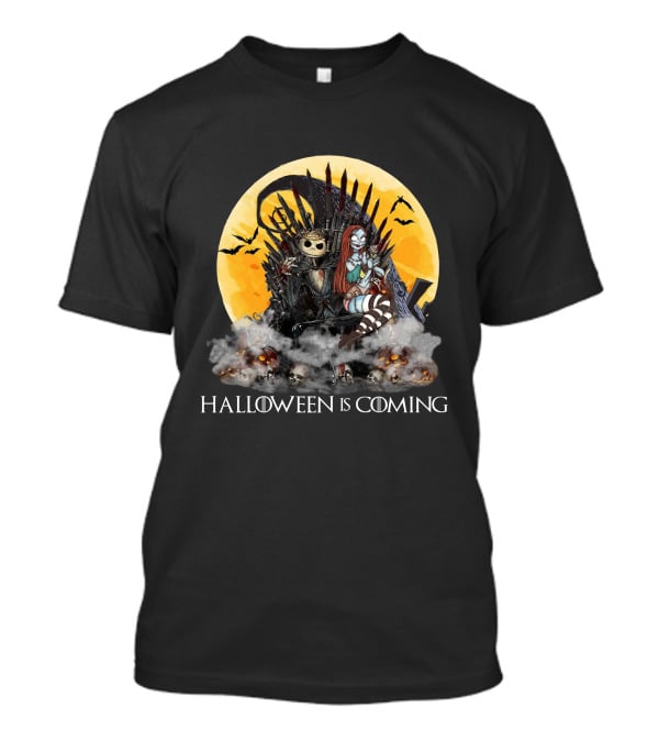 Halloween Is Coming With Skeleton King And Gothic Queen Throne Moon Bats Skulls T-Shirt