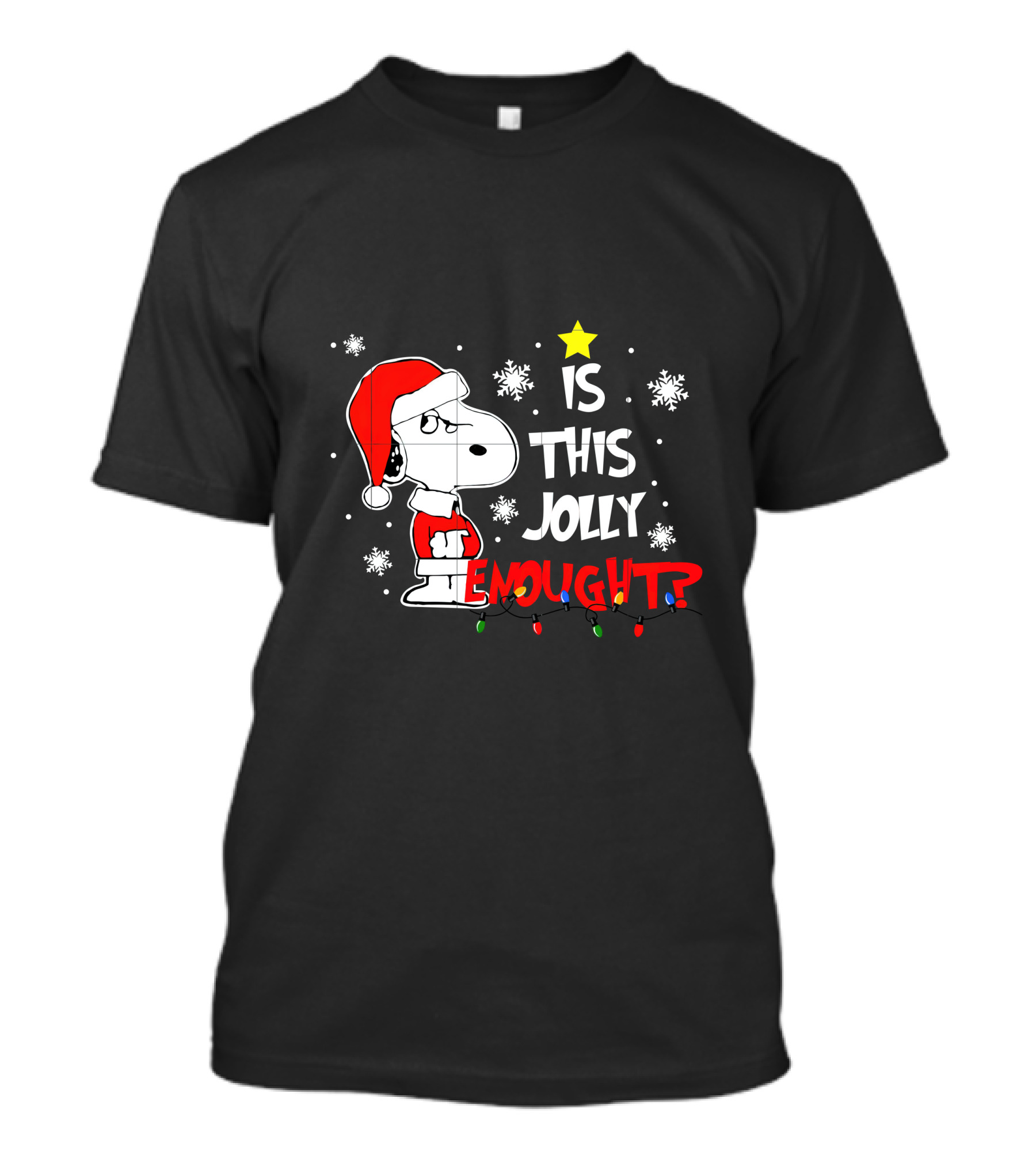 Is This Jolly Enough Snoopy Christmas Santa Hat Snowflakes Lights T-Shirt