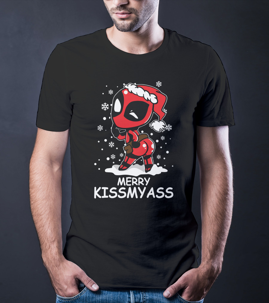 Merry KissMyAss Deadpool Santa Hat Snowflakes T-Shirt